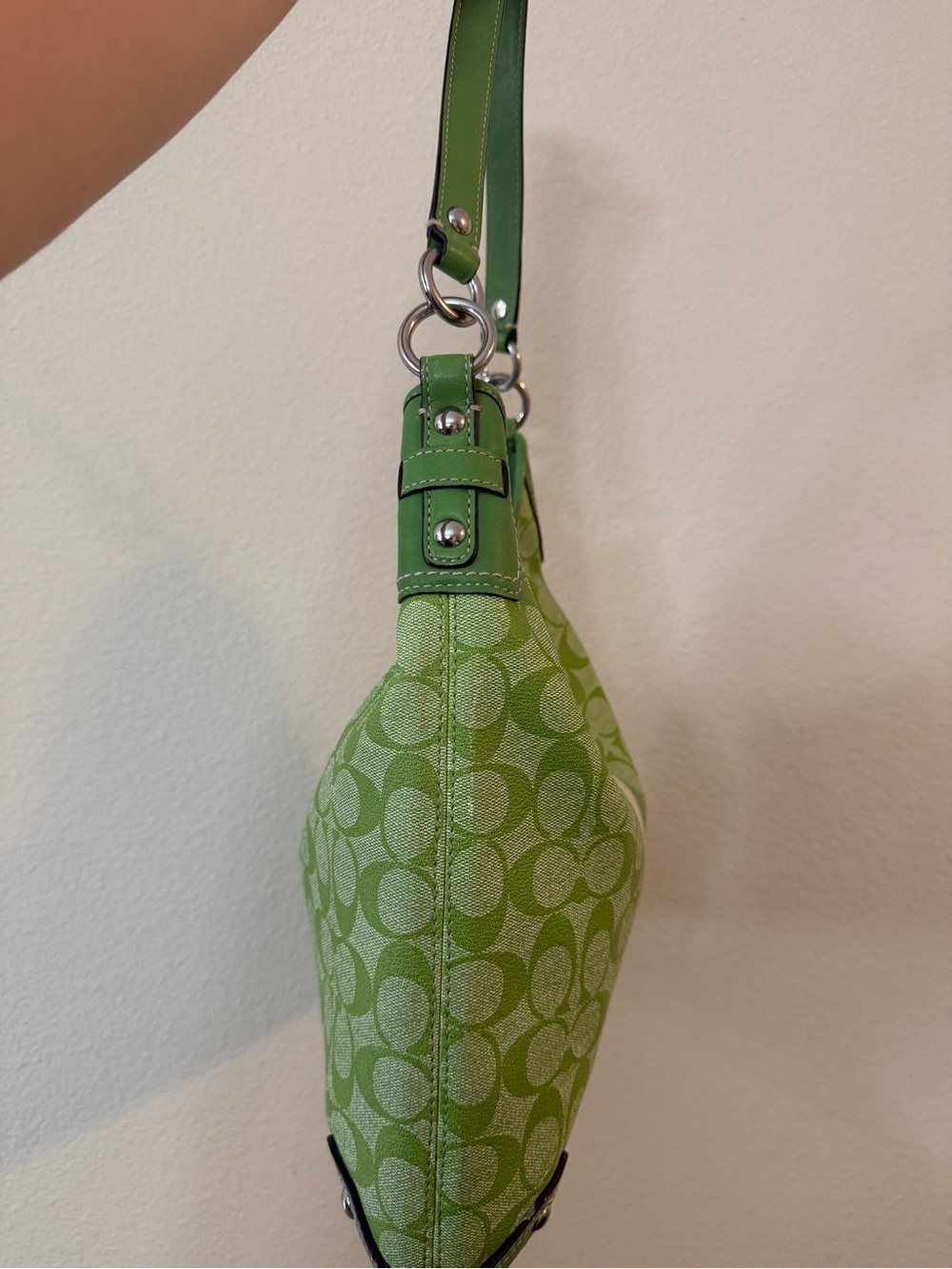 Coach Green Signature Canvas Hobo with Center Stripe - Picture 2 of 5